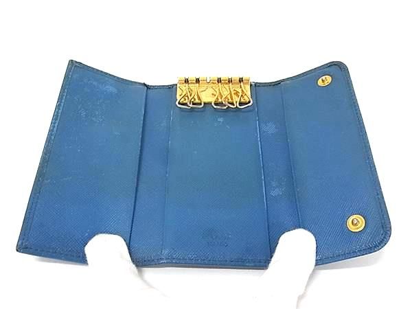 PRADA プラダ レザー リボン 6連 キーケース 鍵入れ レディース ブルー