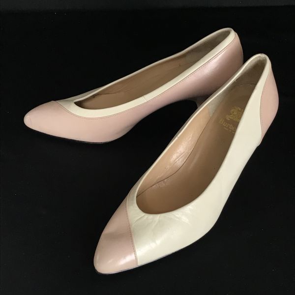 90s/Vintage/日本製★バーバリー/Burberrys★ポインテッドトゥパンプス【23.0 D/アイボリー×ベージュ】Shoes/pumps/Made in Japan◆Q-222