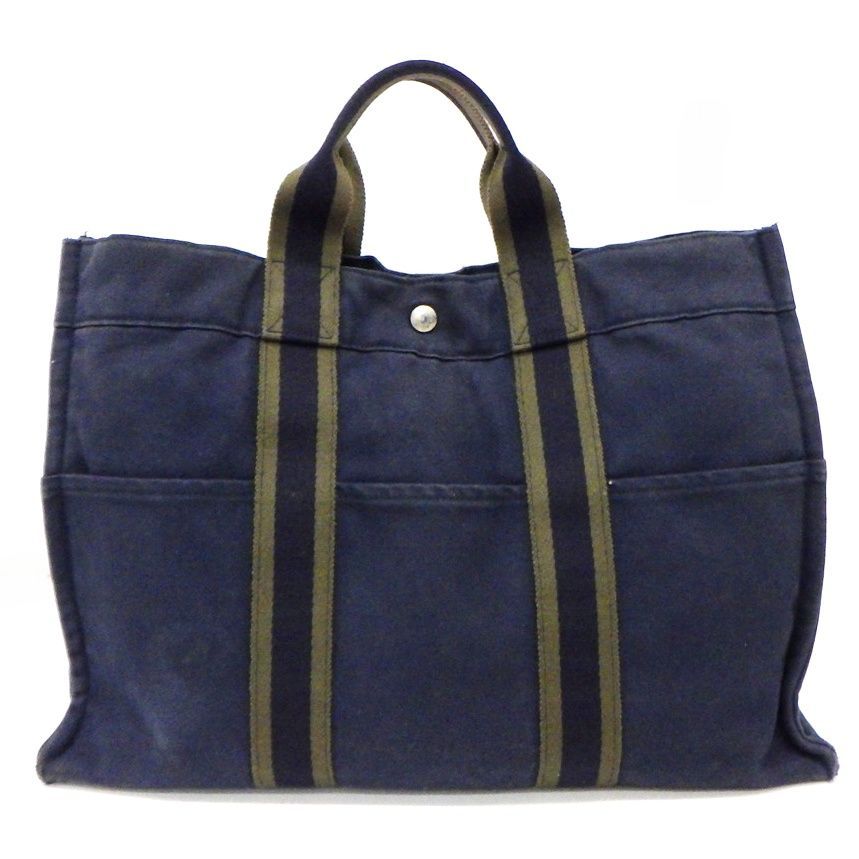 エルメス フールトゥMM トートバッグ キャンバス ネイビー✖グリーン