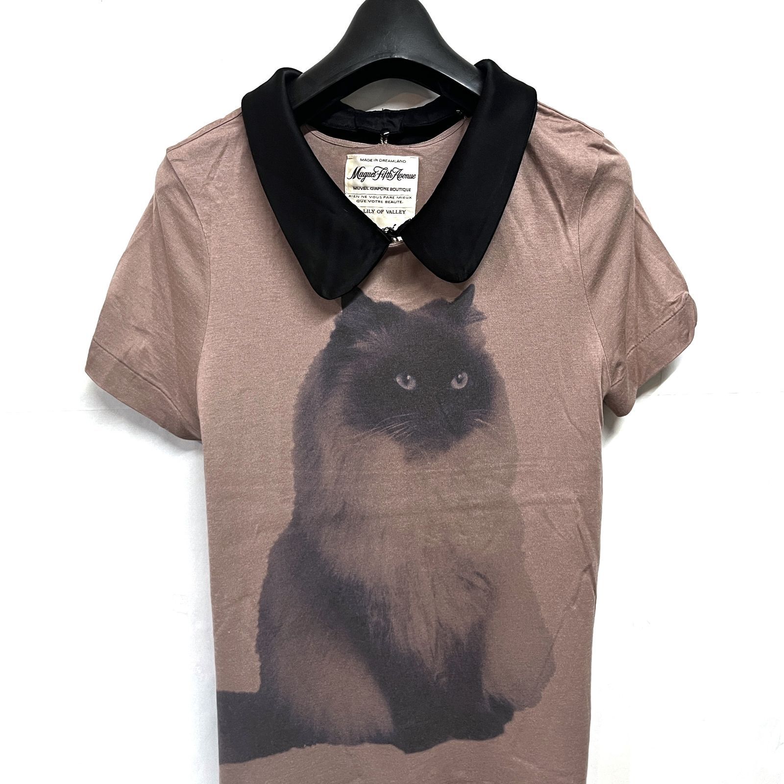 muveil Tシャツ　ネコ　猫　カットソー MUVEIL｜ミュベール 襟着脱可能 2WAY ネコ 猫 CAT シルク Tシャツ