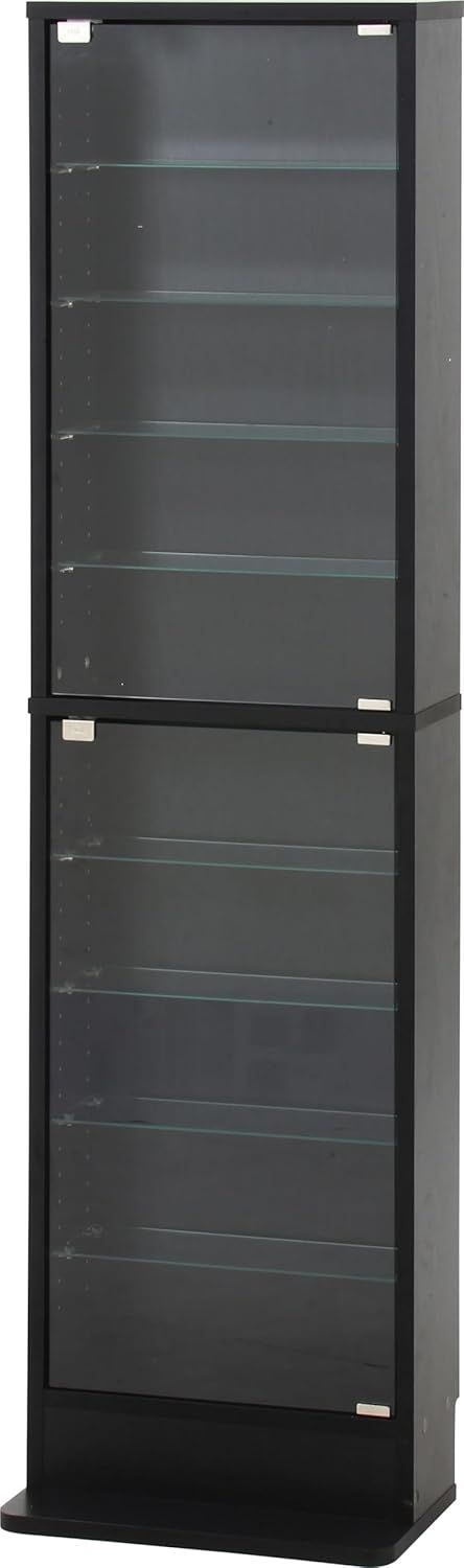 不二貿易 ガラスコレクションケース ハイタイプ 浅型 可動棚 幅48.5 奥行29.5 高さ180cm ブラック TOR 57085 フィギュア収納 ディスプレイラック