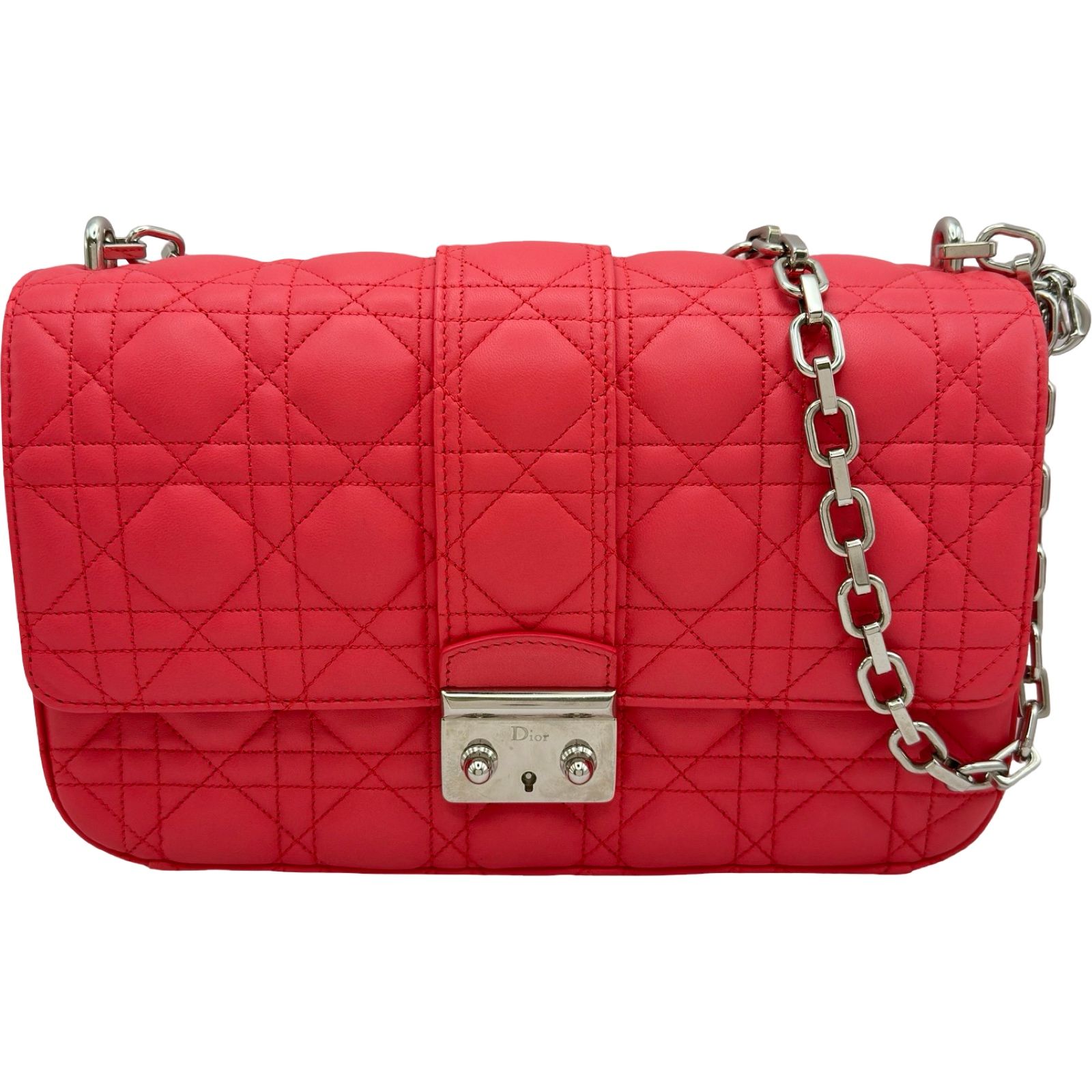 クリスチャン・ディオール Christian Dior ミスディオールフラップバッグ ピンク シルバー金具 ラムスキン レディース ショルダーバッグ