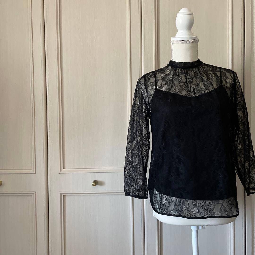 【東あずま店　併売品】　アルアバイル allureville ブラウス シャツ トップス　レディース　blouse　shirt　Tops　ladies　レース　黒 ブラック BLACK クロ くろ