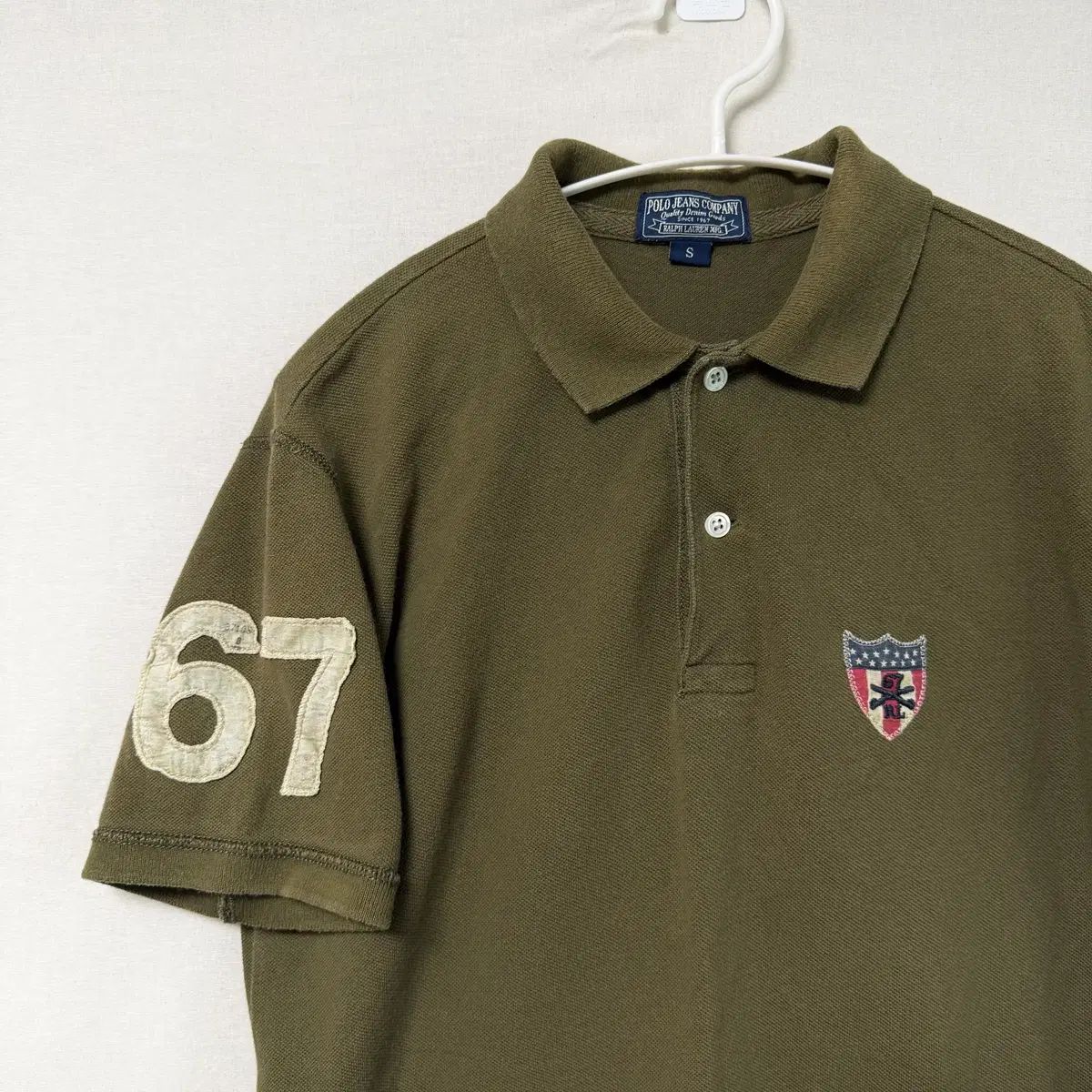 ポロ ジーンズ 67 星条旗 パッチ カラーTシャツ カーキ 半袖 カラーTシャツ