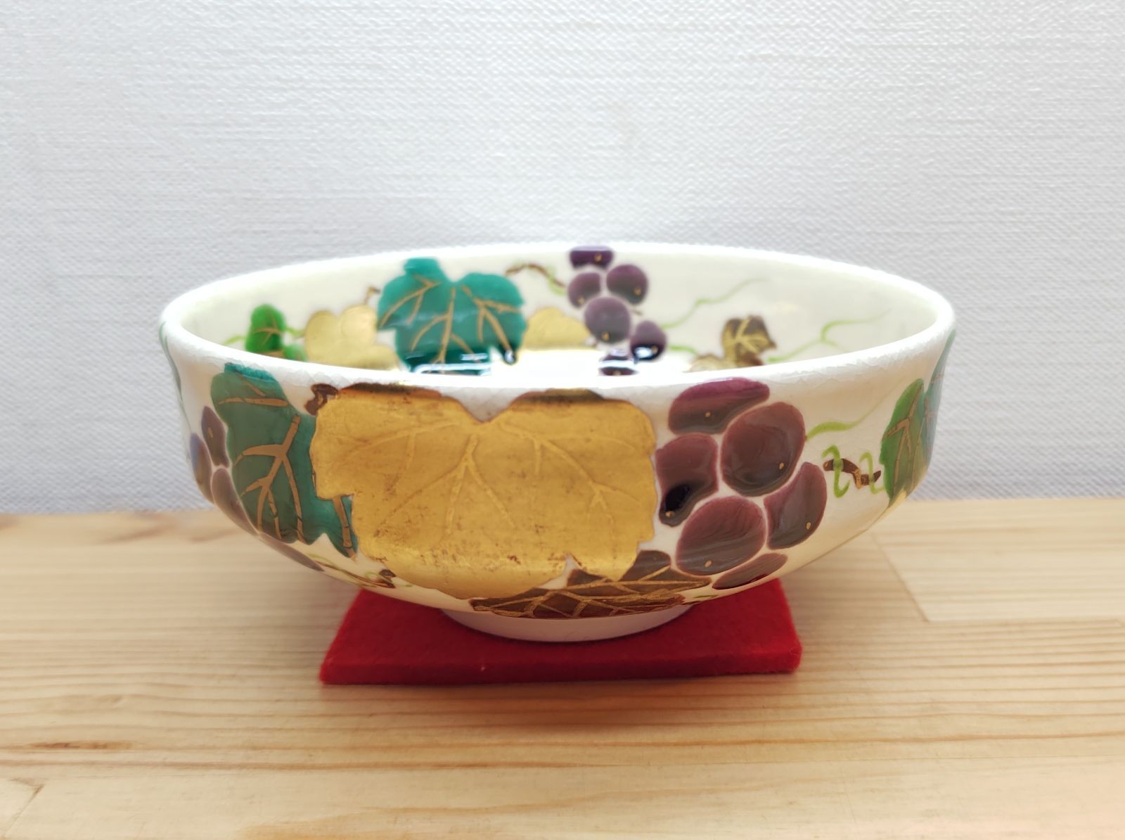 【逢絢亭・新品】茶道具 茶碗 馬盥茶碗 京焼 色絵 葡萄の絵 小野山照雲 共箱入り