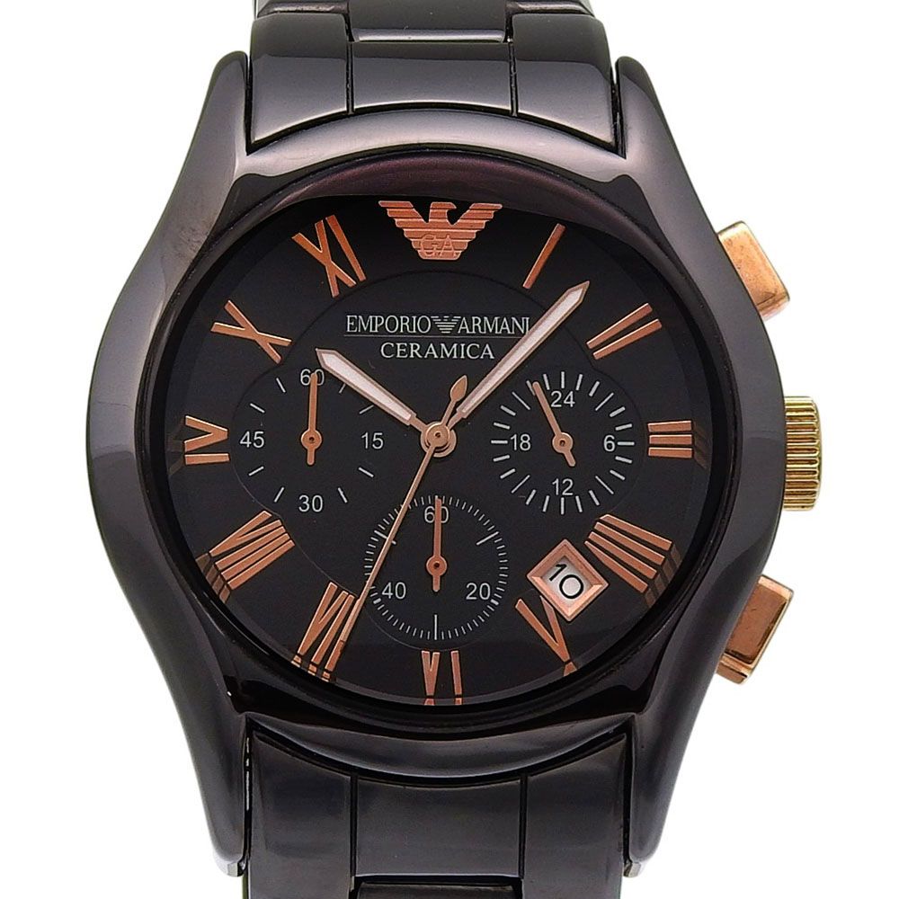 【ARMANI】エンポリオ・アルマーニ セラミカ AR-1410 セラミック 黒 クオーツ クロノグラフ メンズ 黒文字盤 腕時計