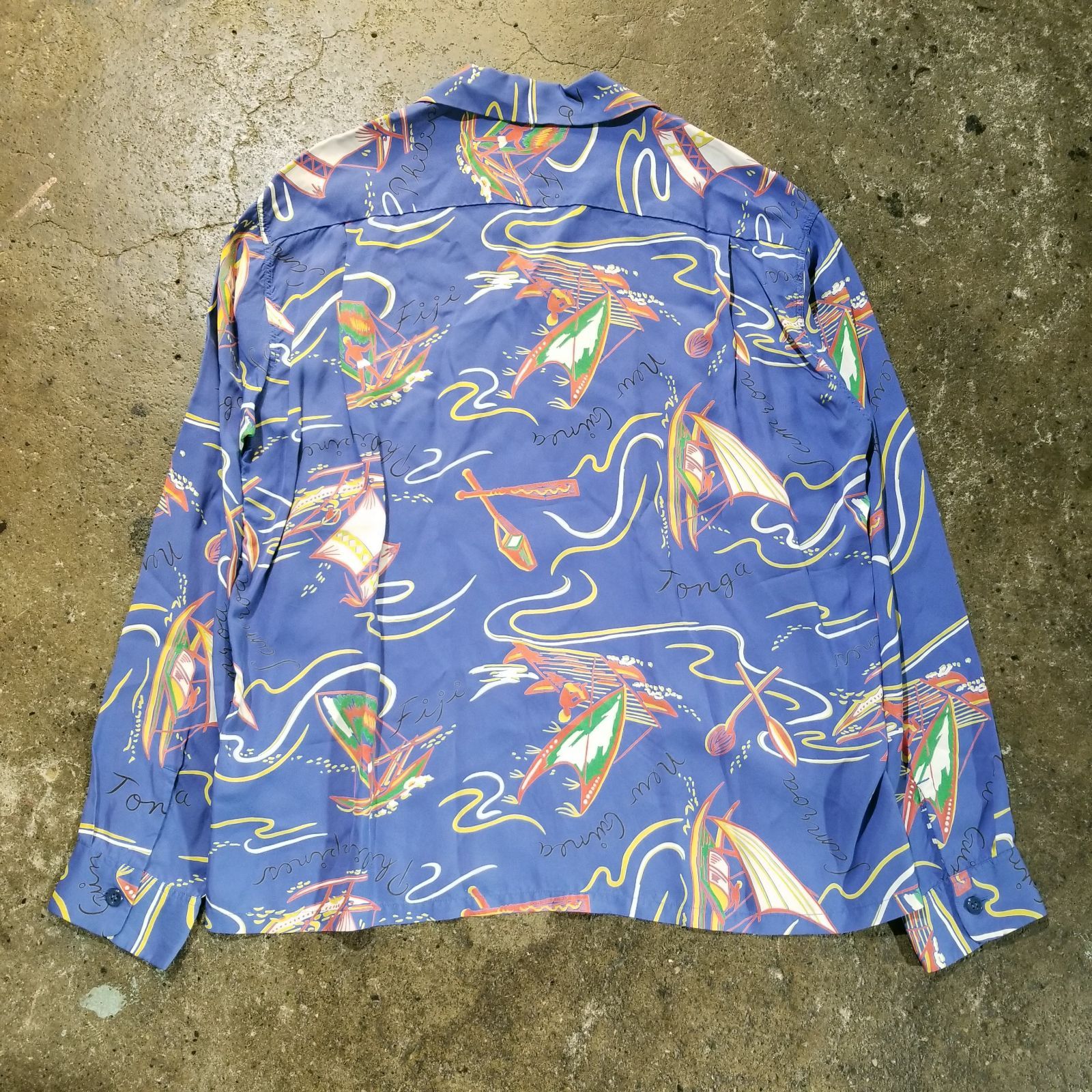 SUN SURF L/S RAYON HAWAIIAN SHIRT - SOUTH SEA OUTRIGGER - SS29205 XL サンサーフ 長袖アロハシャツ サウスシーアウトリガー