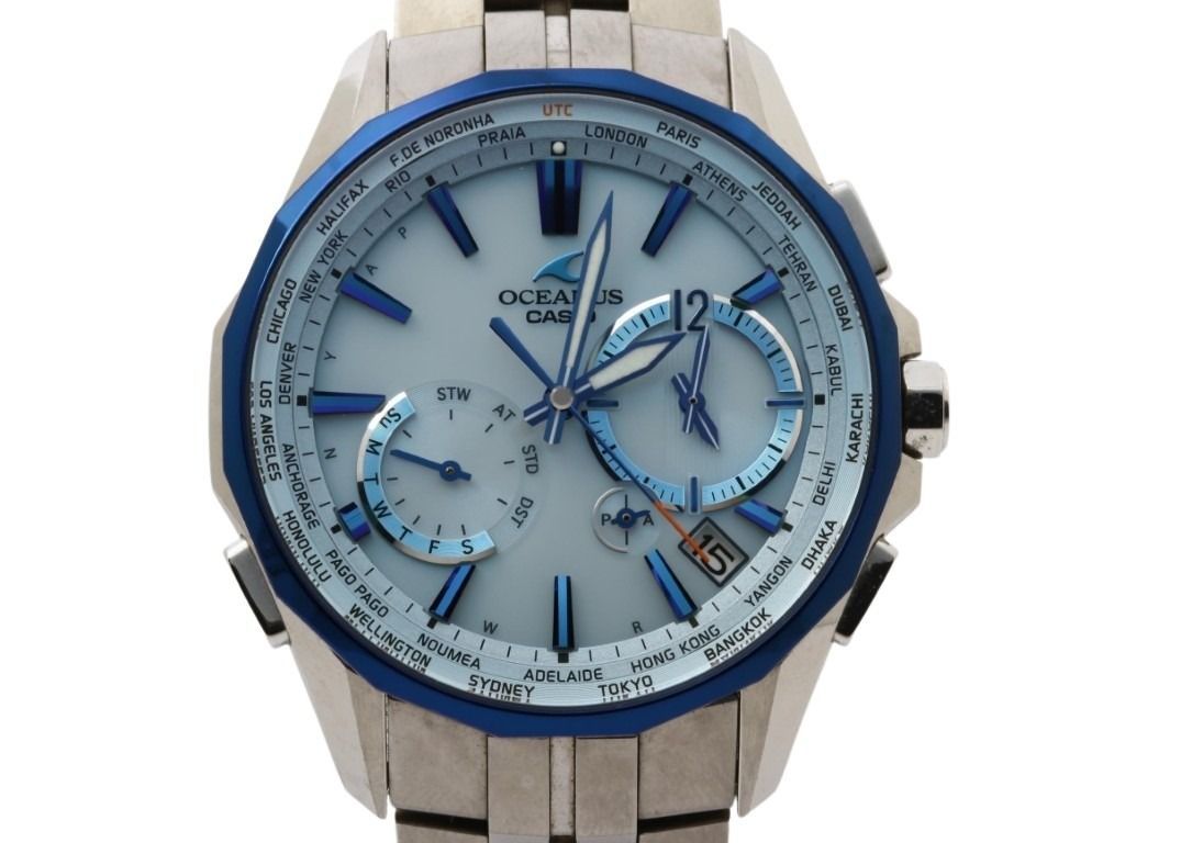 CASIO カシオ 時計 OCEANUS オシアナス Manta OCW-S3400D-2AJF ブルー系 シルバー チタン メンズ アナログ 美品