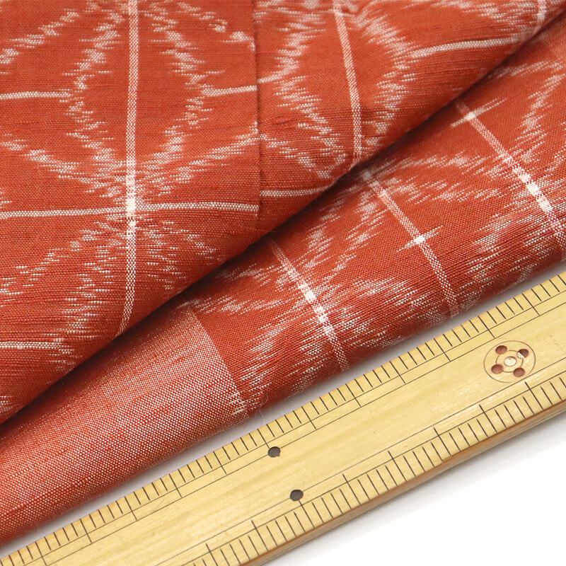 紬 着物 胴抜き仕立て 袷 レディース 正絹 朱色 縞 麻の葉 伝統文様