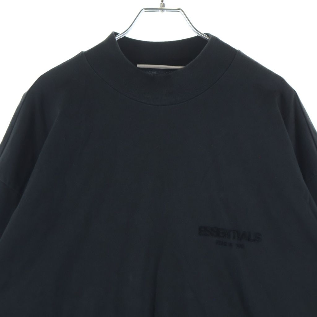 FEAR OF GOD ESSENTIALS (フィアオブゴッド エッセンシャルズ) Felt Logo Mockneck L/S T-Shirts フェルトロゴモックネックロングスリーブTシャツ モックネック長袖Tシャツ ブラック