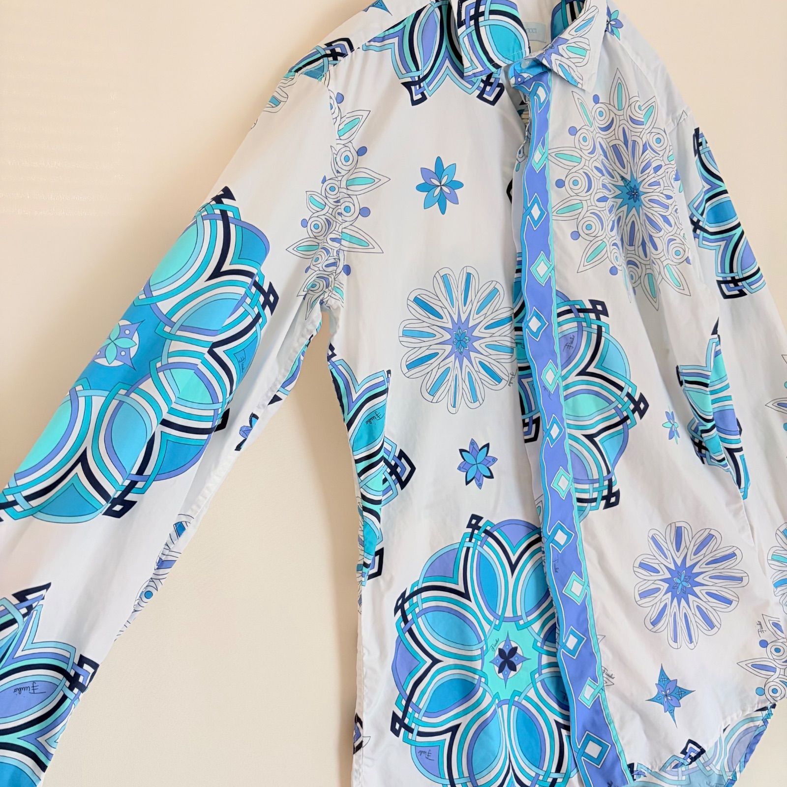 エミリオプッチ EMILIO PUCCI 長袖シャツ コットンシャツ 総柄 比翼
