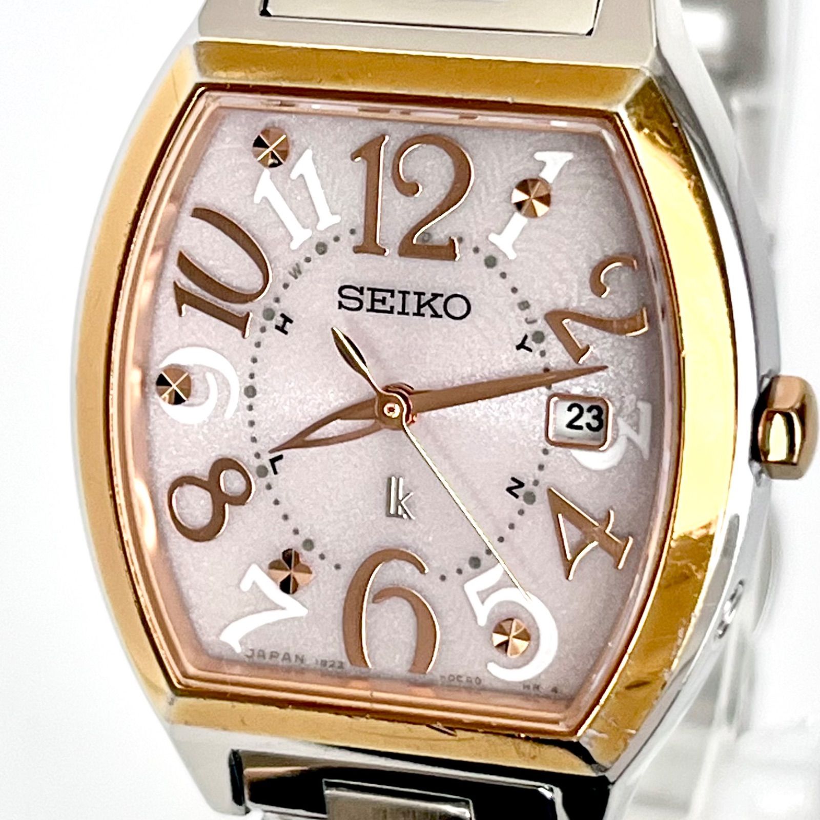 【セイコー ルキア レディース 腕時計 稼働 電波ソーラー 磨き済み】SEIKO LUKIA 美品 ピンクシルバー文字盤 ゴールド 10,877円