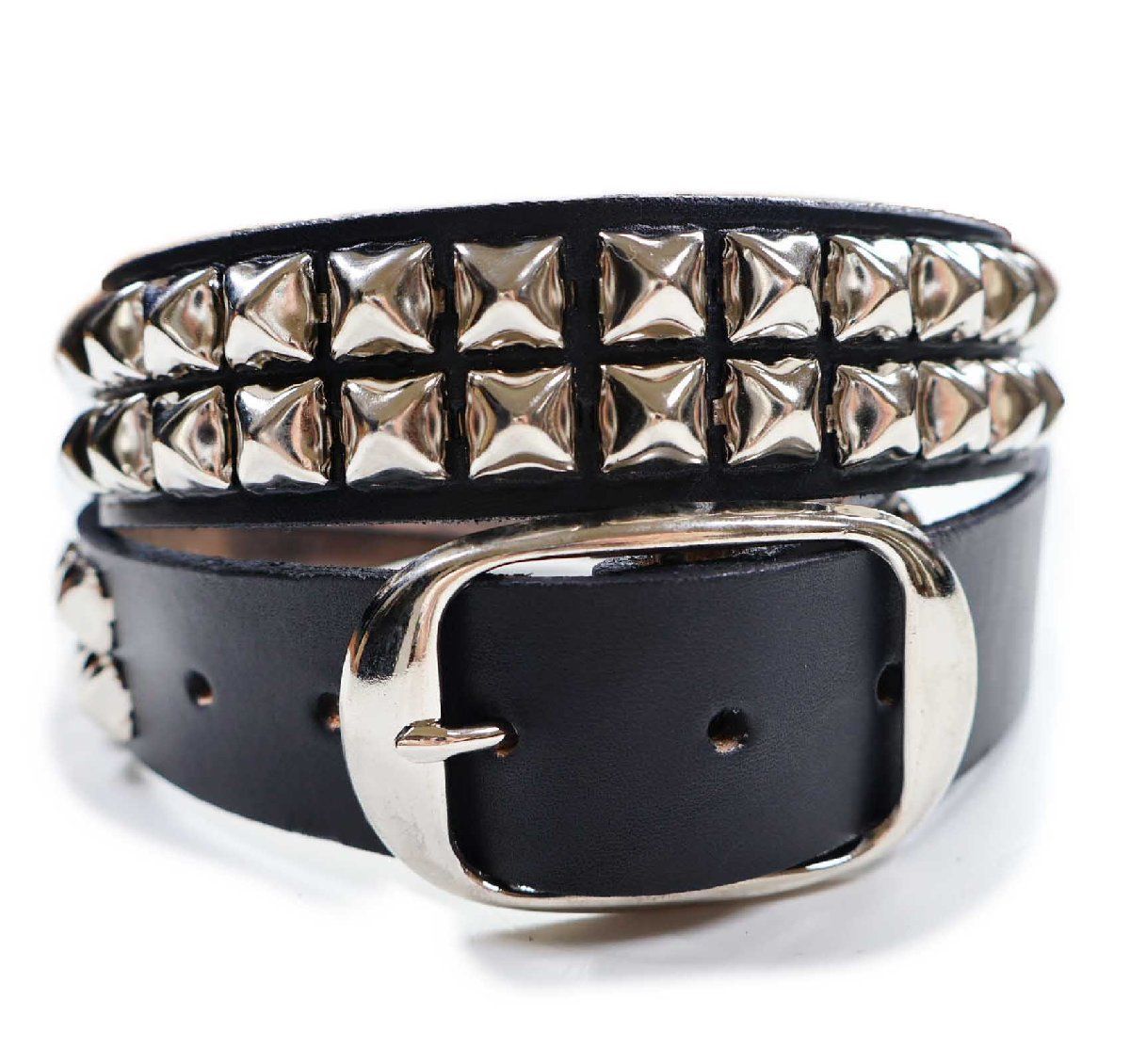 新品★USA製 BRACKNEY LEATHER WORKS 2 PYRAMID スタッズ レザーベルト ブラック 36★本革 黒 2連 ピラミッド シルバー ビッグサイズ
