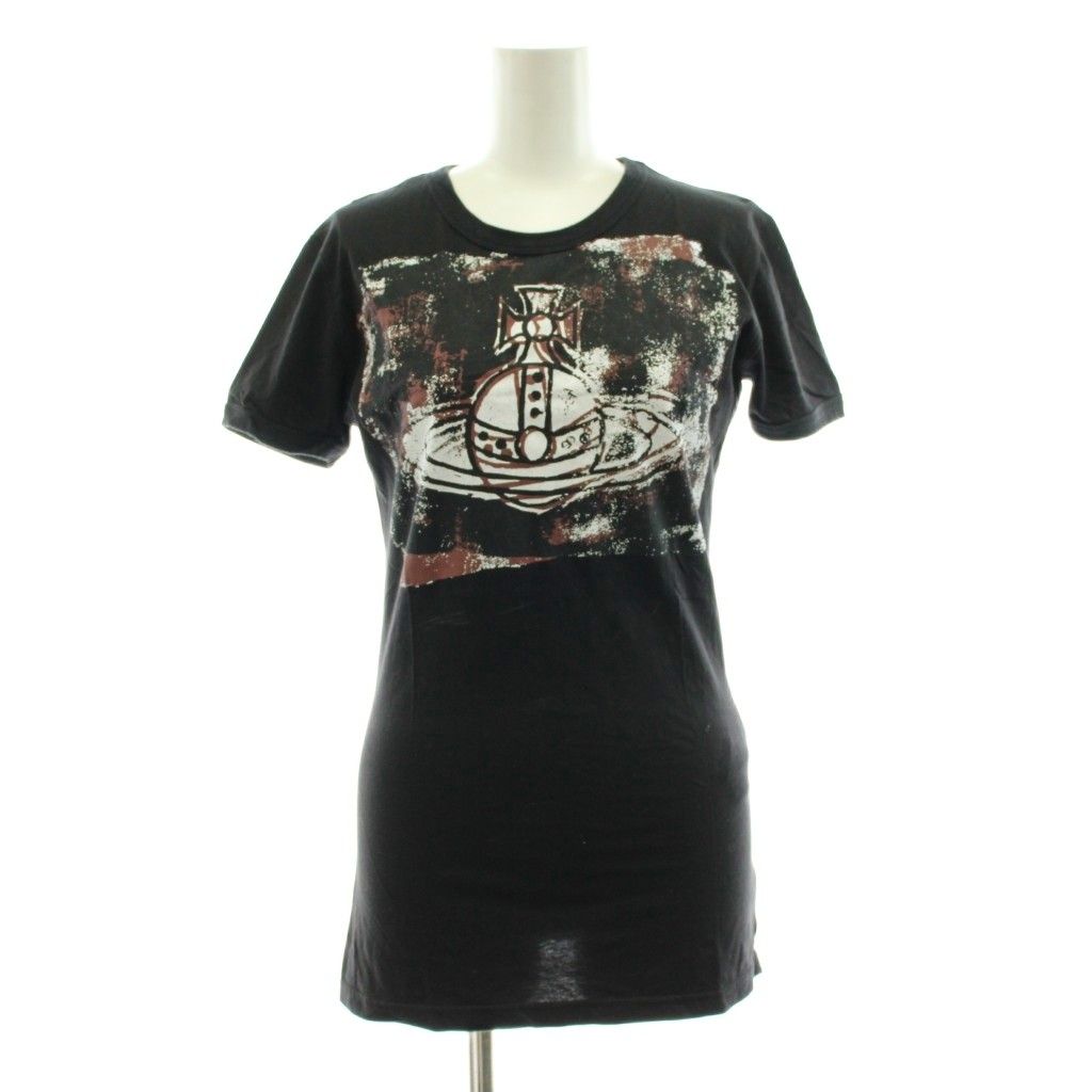 ヴィヴィアンウエストウッド Vivienne Westwood アングロマニア ANGLOMANIA Tシャツ カットソー 半袖 クルーネック オーブ ロゴプリント XS 黒 ブラック 14-03-362016 /KU 1