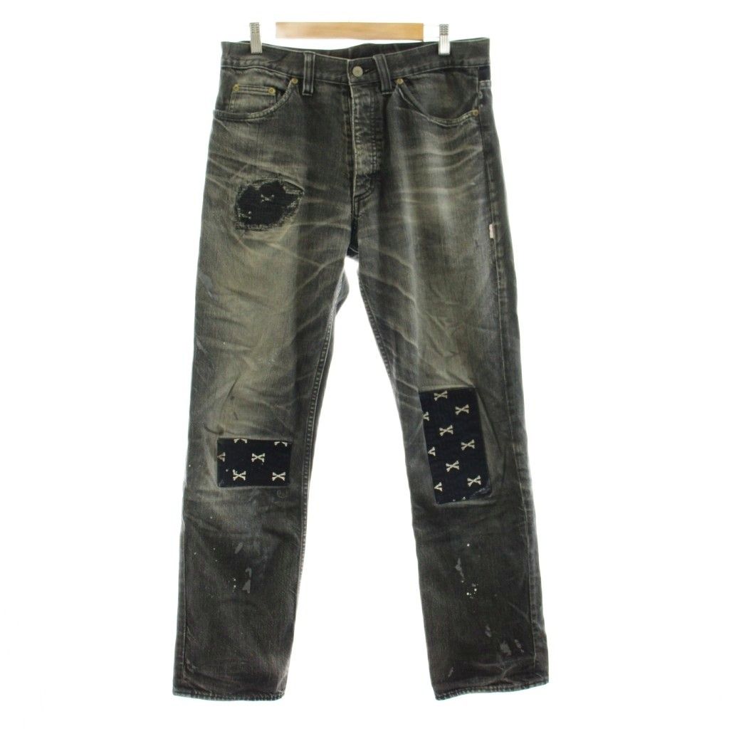 ダブルタップス WTAPS デニムパンツ ジーンズ ジップフライ ダメージ加工 リペア加工 黒 ブラック /KU31