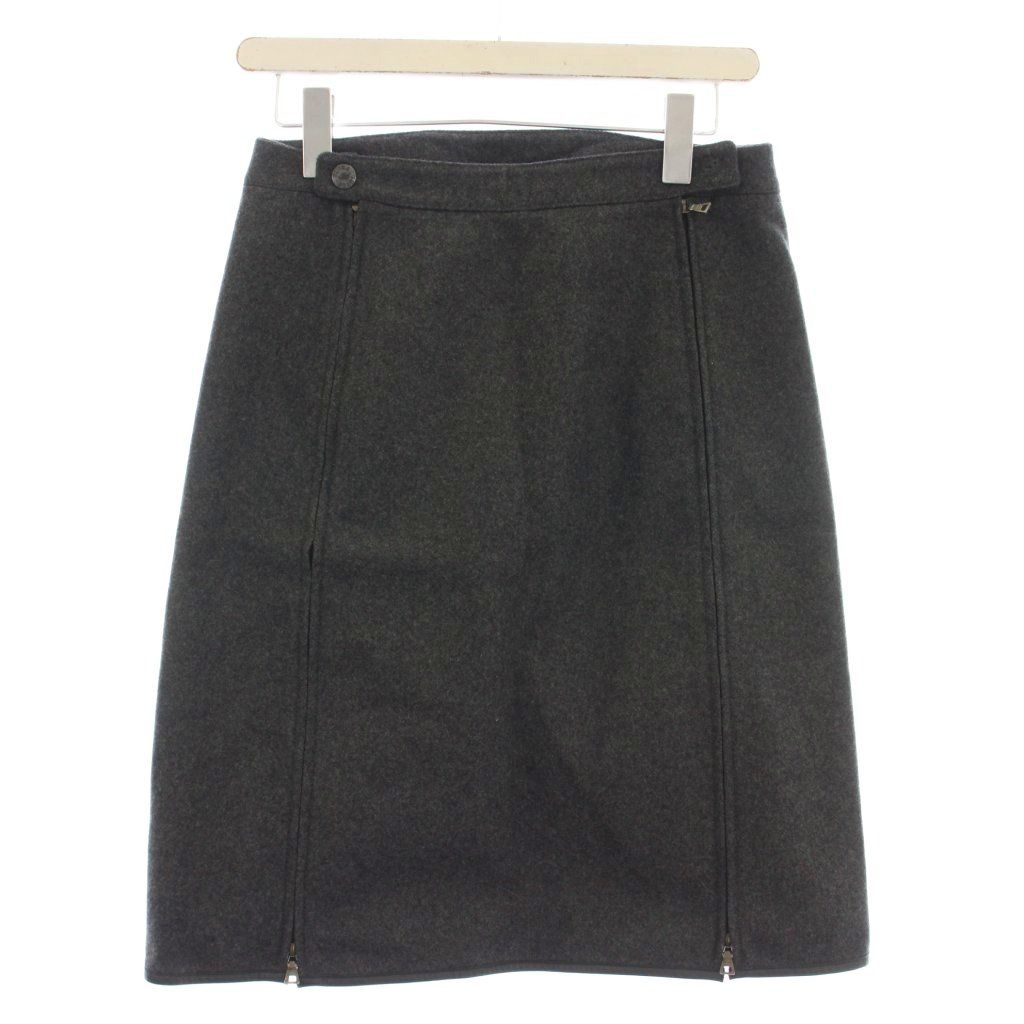 プラダ PRADA ウール スカート ひざ丈 台形 ジップスリット 40 グレー 98339 /☆G43