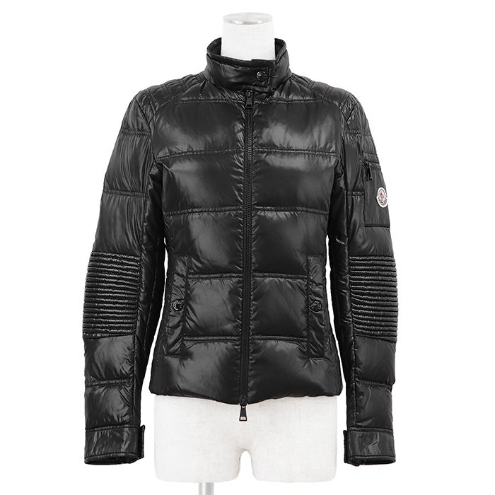 【美品】MONCLER モンクレール ダウンジャケット サイズ 0 レディース SANGATTE サンガット 2021年モデル ライダース ロゴ ワッペン アウター ブラック 黒 ルーマニア製