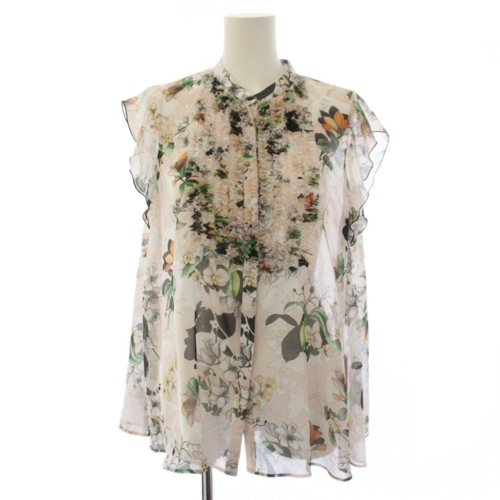 アナイ ANAYI 25SS bouquet プリント ミニフリルブラウス シャツ フレンチスリーブ 38 ピンク 10252713020 /BM31
