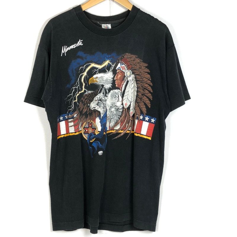【中古品】 FRUIT OF THE LOOM フルーツ オブ ザ ルーム 90's NATIVE INDIAN PRINT TEE ネイティブ インディアン プリント Ｔシャツ 半袖 トップス 【145-260711-sa-04-tei】