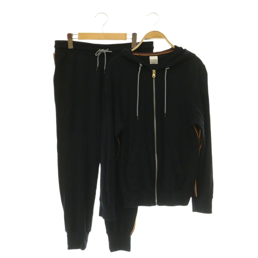 ポールスミス PAUL SMITH アーティストストライプテープ セットアップ ニット ジップアップパーカー パンツ XL ブラック /MY ■OS