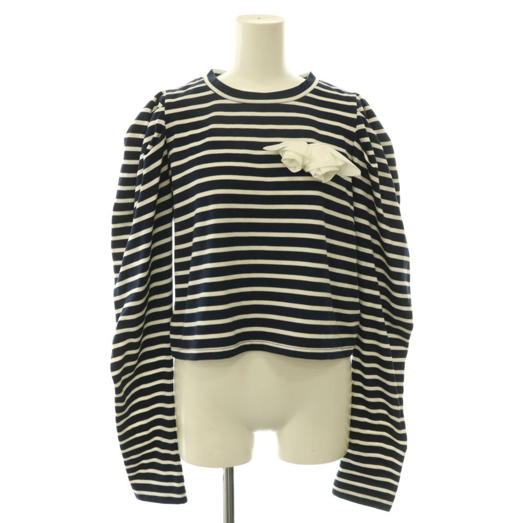 ビビィ Bibiy. ROSETTE BORDER TOP ボーダートップス カットソー 長袖 パフスリーブ コサージュ付き F ネイビー ホワイト /ES ■OS ■SH