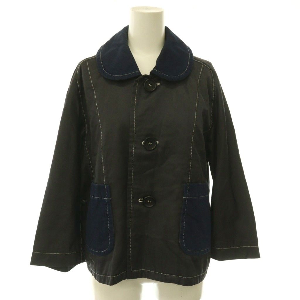 トリココムデギャルソン tricot COMME des GARCONS AD2017 製品染め ラウンドカラージャケット 切替 S ブラック インディゴ /ES ■OS