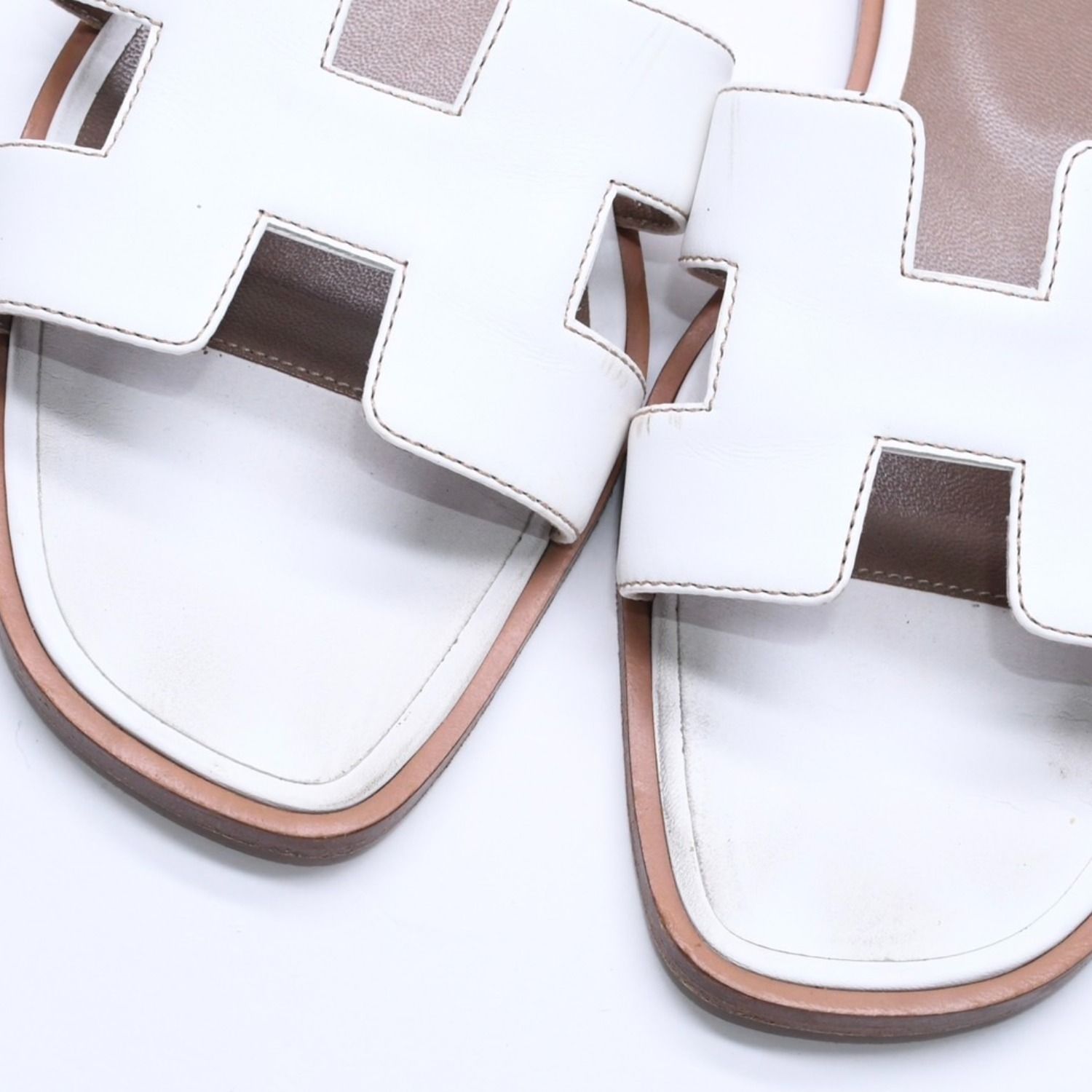 HERMES ホワイト スライドサンダル HERMES エルメス オラン スライドサンダル M13792 レザー ホワイト