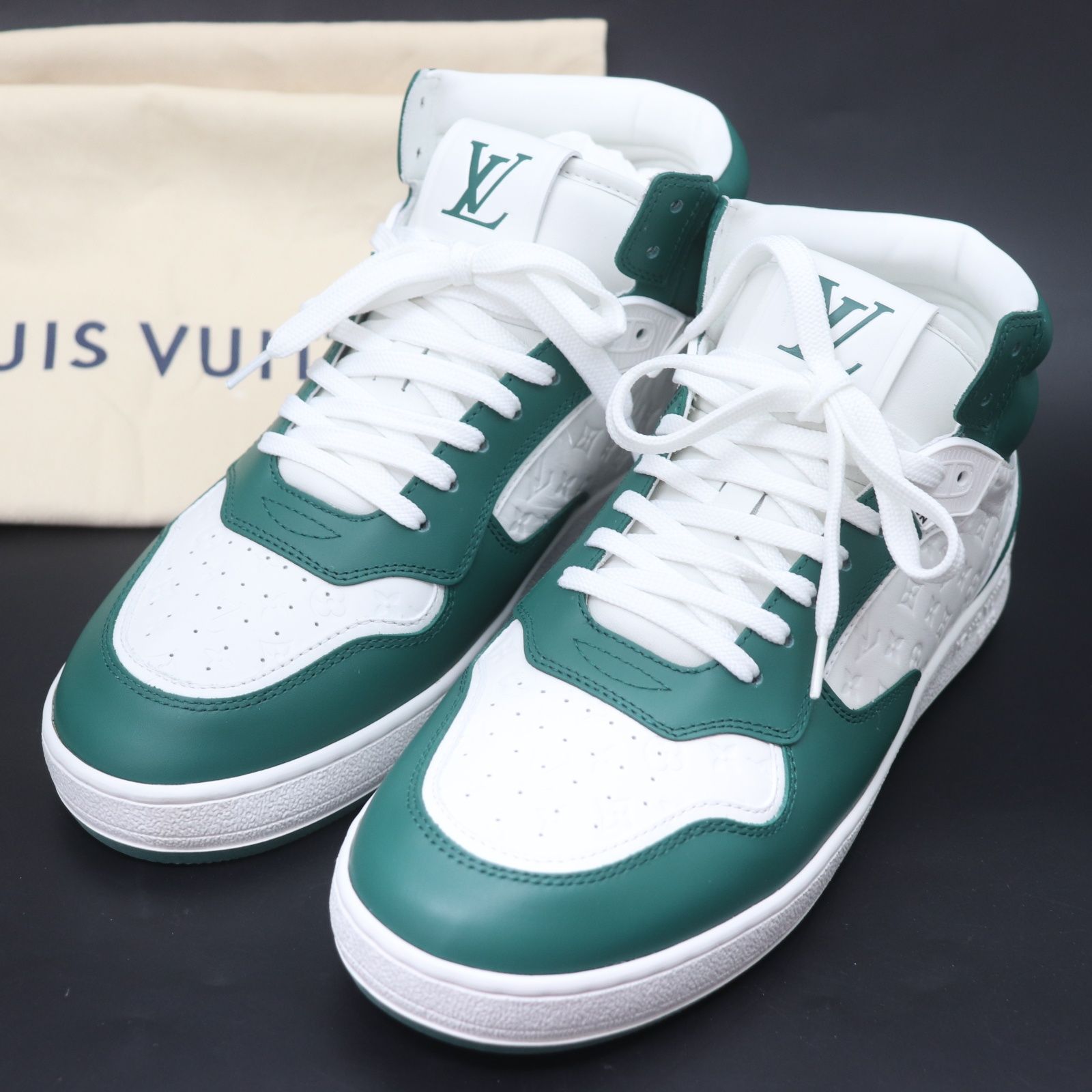 IT33UNILSMCC 超美品 LOUIS VUITTON ルイヴィトン LVスタジアム スニーカー ハイカットシューズ 靴 グリーン ホワイト モノグラム サイズ38