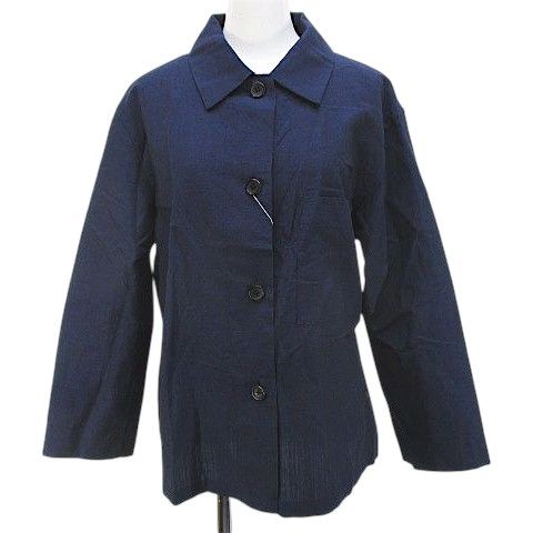 マーガレットハウエル MARGARET HOWELL ステンカラー ジャケット シャツブルゾン 1 青系 ダークブルー 無地 ボタン 日本製 ウール リネン タグ付