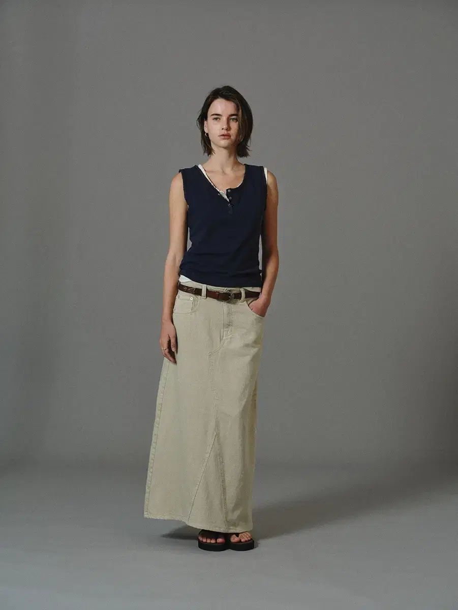 ged WASHED DENIM LONG SKIRT