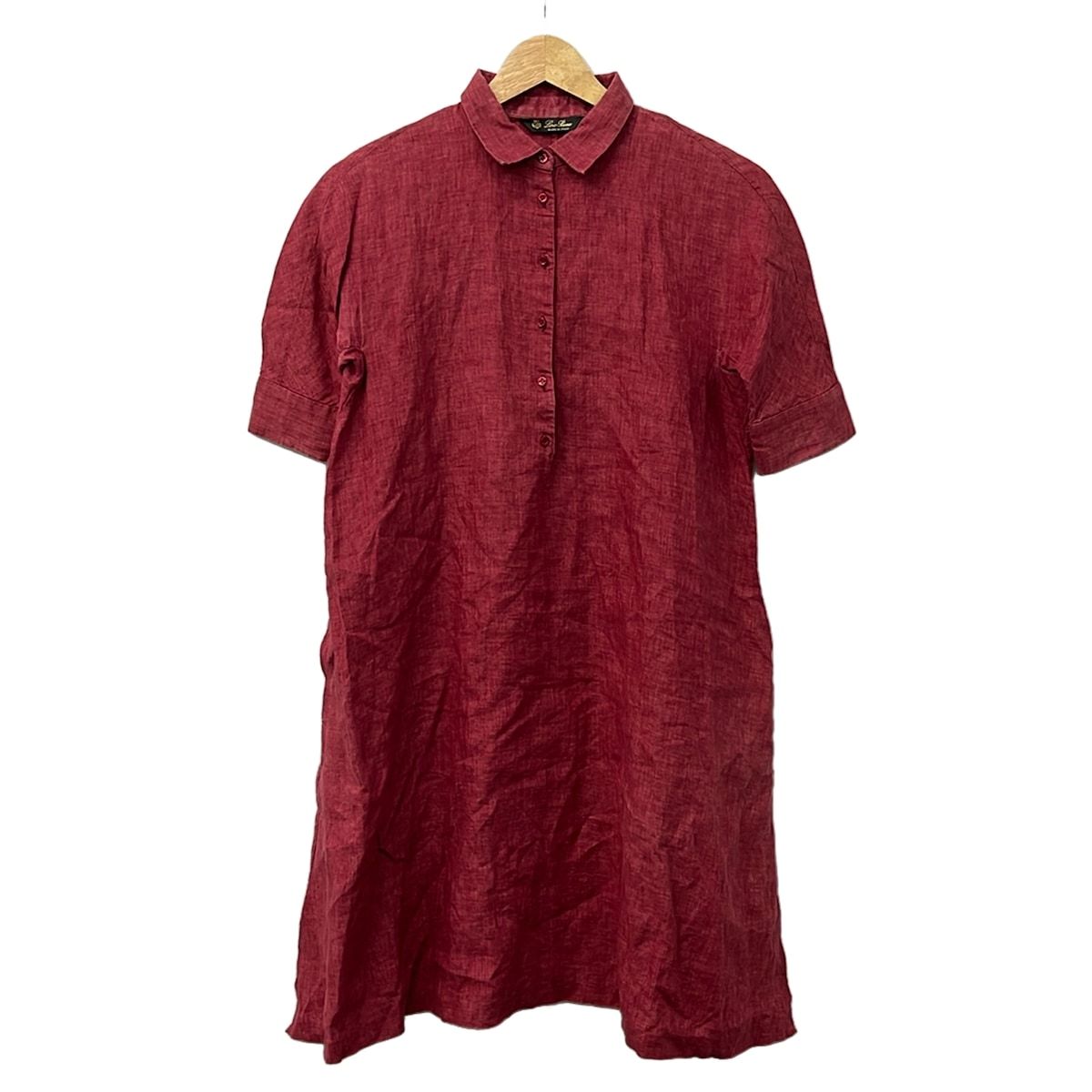 Loro Piana(ロロピアーナ) ワンピース サイズ38 S レディース - ボルドー レギュラーカラー/半袖/ひざ丈/麻
