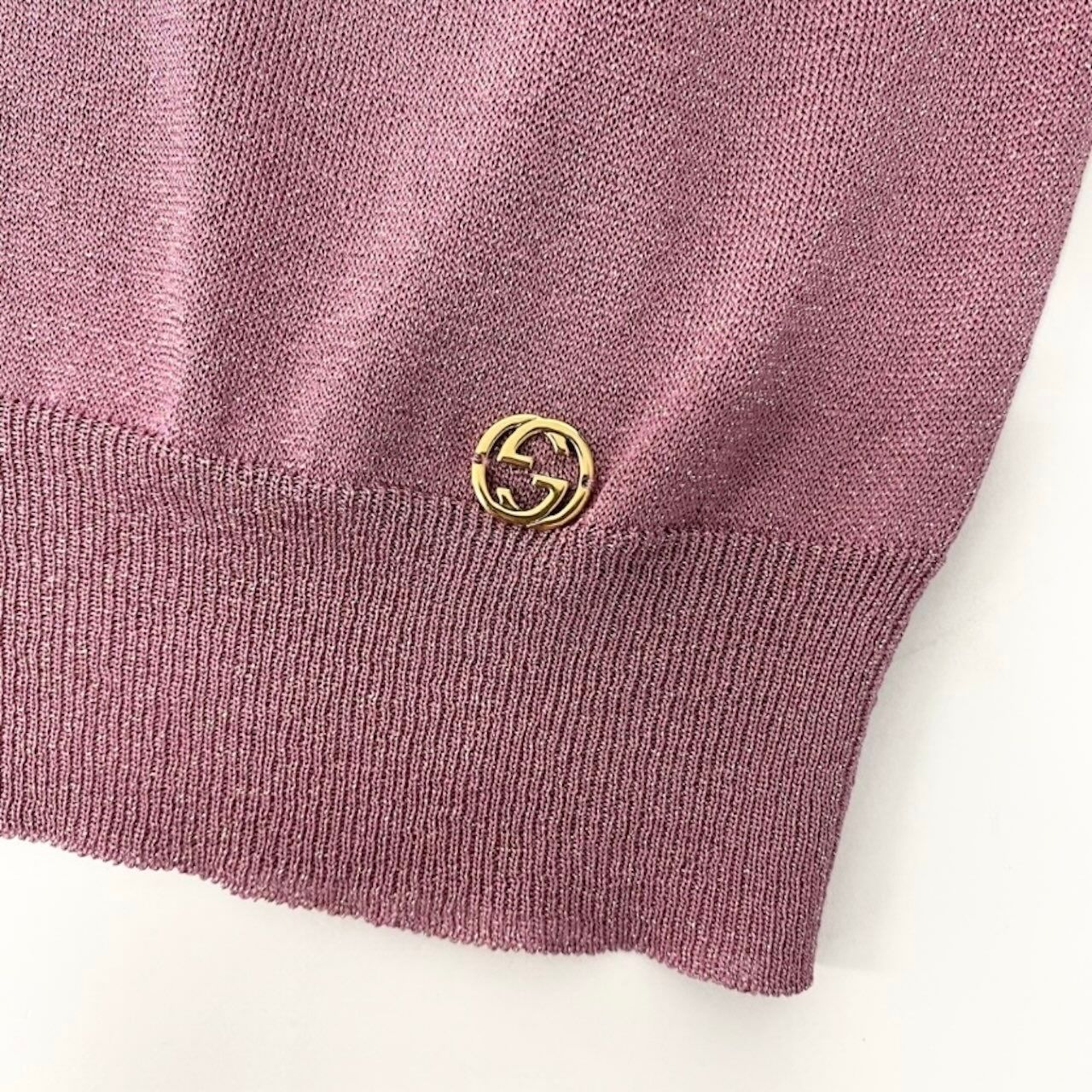 GUCCI グッチ グリッター 半袖ニットセーター GGロゴプレート セーター