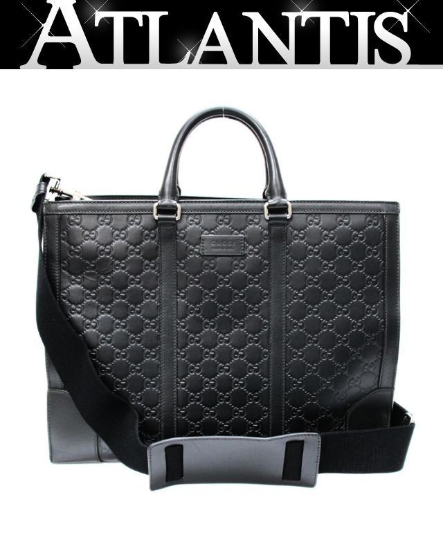 美品 GUCCI 2WAYトート ビジネスバッグ グッチシマ レザー 黒 428043