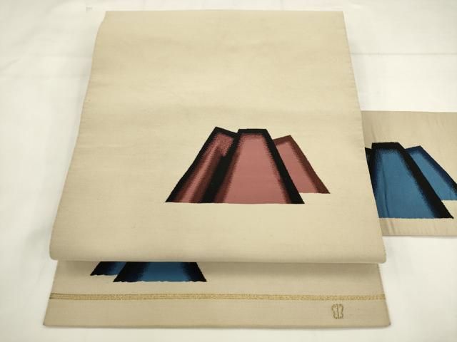 平和屋着物●西陣　川島織物　綴れ　八寸名古屋帯　遠山文　金糸　正絹　逸品　AABK6830pf