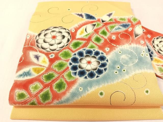 平和屋着物●九寸名古屋帯　作家物　草花文　鬼しぼ縮緬　正絹　逸品　CABJ7574vp