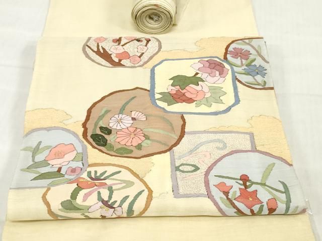 平和屋着物●明綴れ　袋帯　帯反物　草花文　金糸　裏地付き　逸品　未使用　DABH3691zy 30,420円