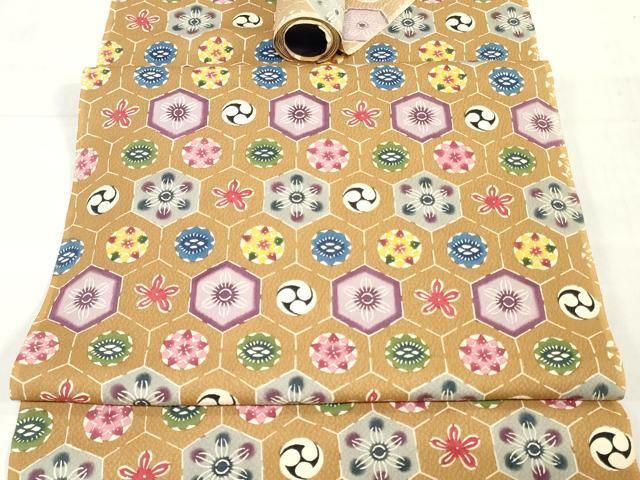 平和屋着物●城間栄順　本場琉球紅型　袋帯　帯反物　亀甲花文　逸品　未使用　DABH3692zy
