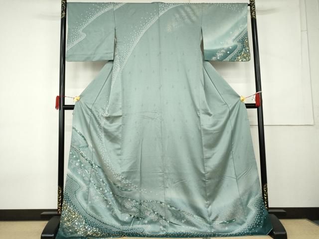 平和屋着物●訪問着　絞り　蔓帯流水花文　暈し染め　金銀彩　ロング丈　正絹　逸品　AABK8576cs