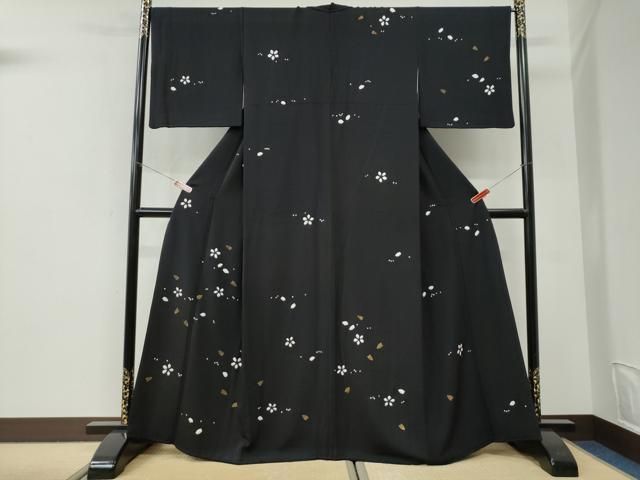 平和屋着物●訪問着　絞り　舞花文　黒地　正絹　逸品　CABI3056yc