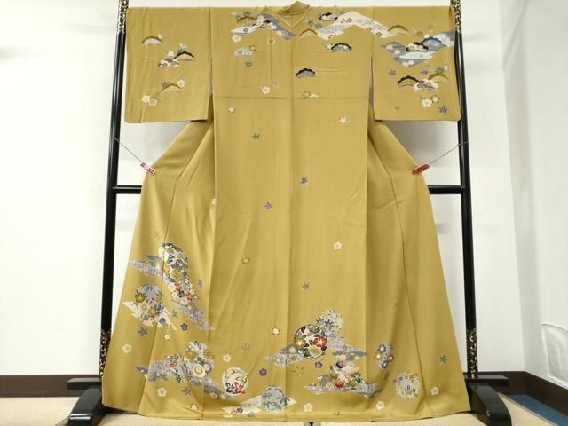 平和屋着物●訪問着　型染め　草花丸文　健勝苑扱い　ロング丈　正絹　逸品　CABI3060yc