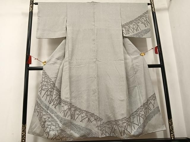 平和屋着物●訪問着　紬地　笹竹文　正絹　逸品　AABK8141ph