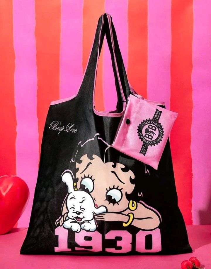 Betty Boop ベティちゃん エコバッグ ブラック×ピンク 軽量 コンパクト