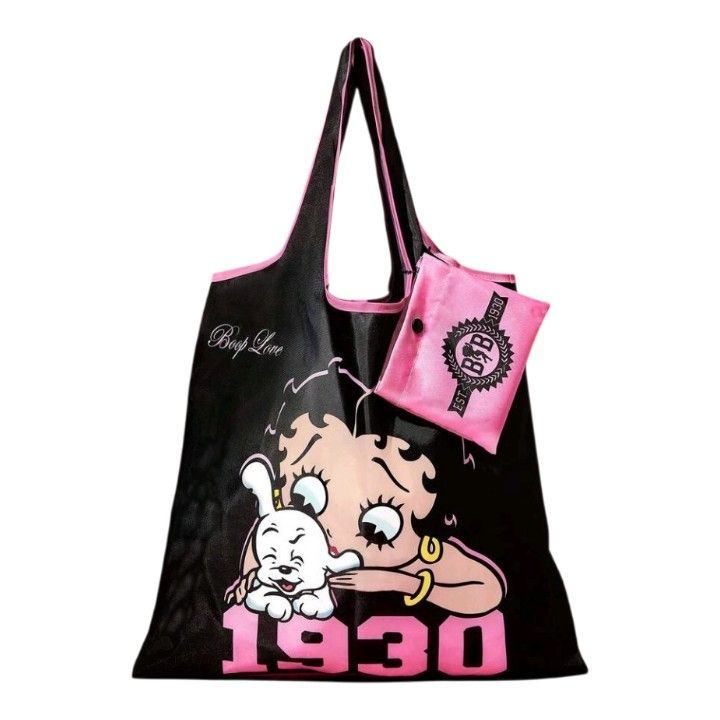 Betty Boop ベティちゃん エコバッグ ブラック×ピンク 軽量 コンパクト