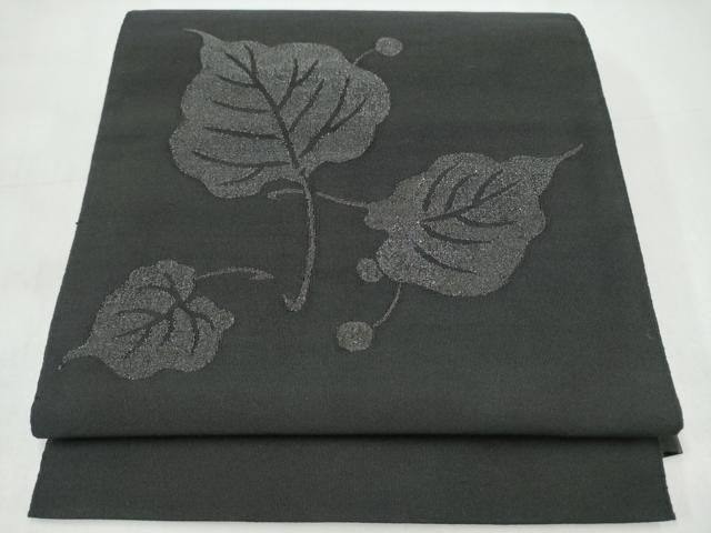平和屋着物●爪搔き本綴れ　八寸名古屋帯　舞葉文　黒地　正絹　逸品　CABJ8643hy