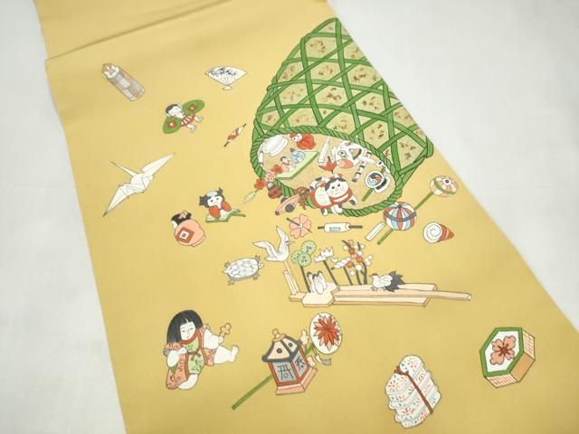平和屋着物●塩瀬　九寸名古屋帯　手描き　玩具文　金彩　正絹　逸品　CABJ8648hy