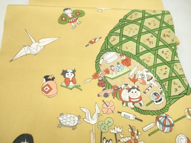 平和屋着物●塩瀬　九寸名古屋帯　手描き　玩具文　金彩　正絹　逸品　CABJ8648hy