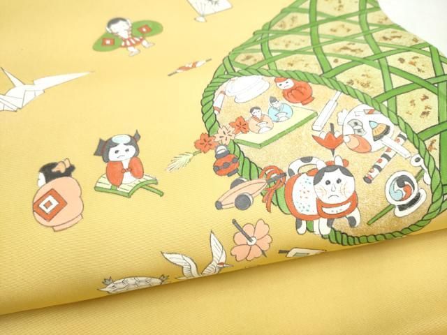 平和屋着物●塩瀬　九寸名古屋帯　手描き　玩具文　金彩　正絹　逸品　CABJ8648hy