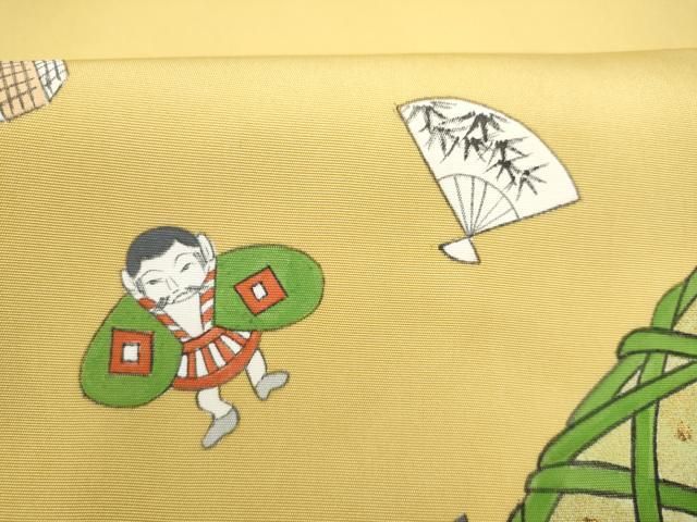 平和屋着物●塩瀬　九寸名古屋帯　手描き　玩具文　金彩　正絹　逸品　CABJ8648hy