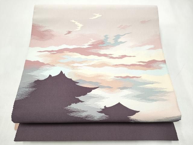 平和屋着物●八寸名古屋帯　綴れ　霞文　正絹　逸品　CABJ8660hy