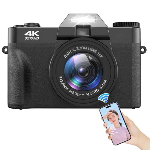 N★Moledro スマホに送れる デジタルカメラ 4K デジカメ WIFI転送機能 4800万画素 180度回転可ディスプレイ 32GBマイクロSDカード付き 16倍デジタルズーム オートフォーカス機能 ウェブカメラ HDMI出力 自撮り便 d6b8fb1b